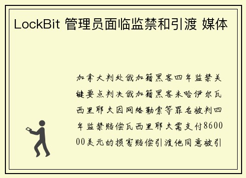 LockBit 管理员面临监禁和引渡 媒体